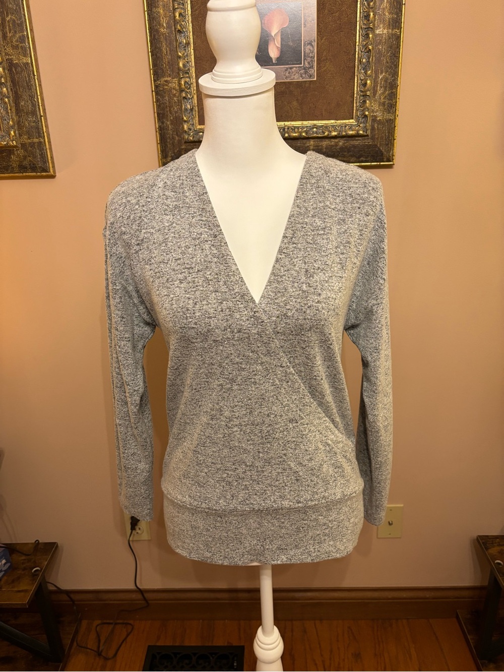 White House Black Market Heather Gray V-Neck Sweater